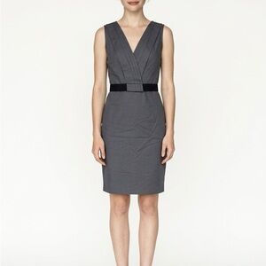 Paul & Shark Gray Sleeveless V-Neck Sheath Dress with Black Waistband